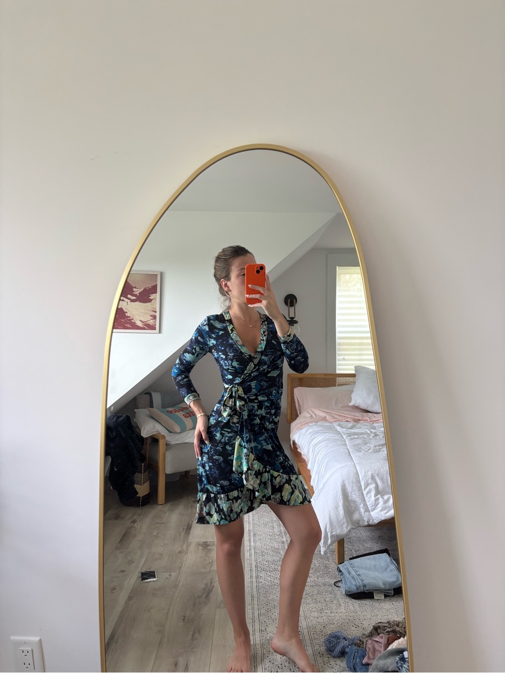 BCBGMaxAzria Blue and Black Floral Blouse